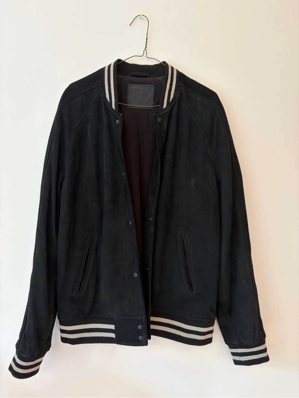 AllSaints Black Leather Bomber Jacket